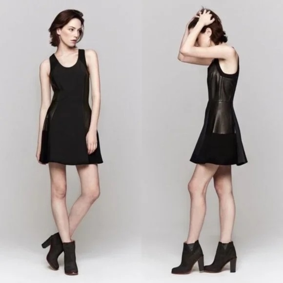 RAG & BONE Leather Montrose Fit N’ Flare Little Black Dress Panel Mini Size 6 - Picture 12 of 16
